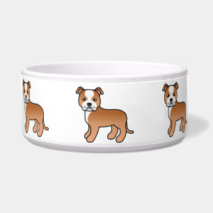Red and White Staffordshire Bull Terrier Napf