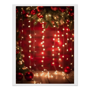 Red and White String Lights Digitale Kunst Poster
