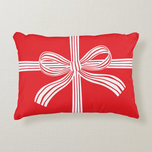 Red and White Striped Bow Accent Pillow Dekokissen (Vorderseite)