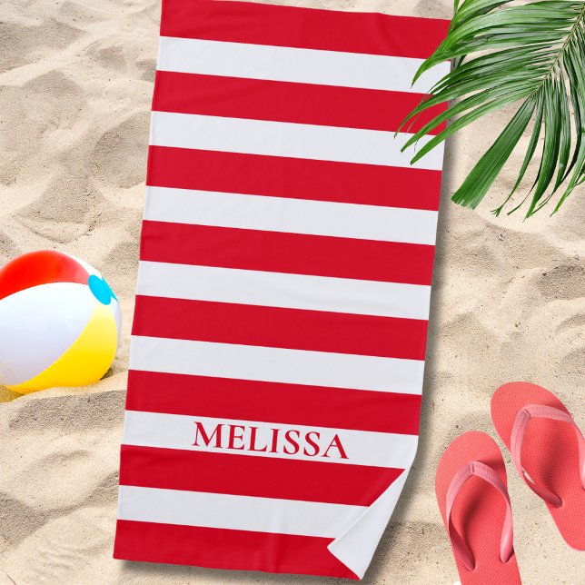  Red And White Striped Name Cabana Stripe  Strandtuch (Von Creator hochgeladen)