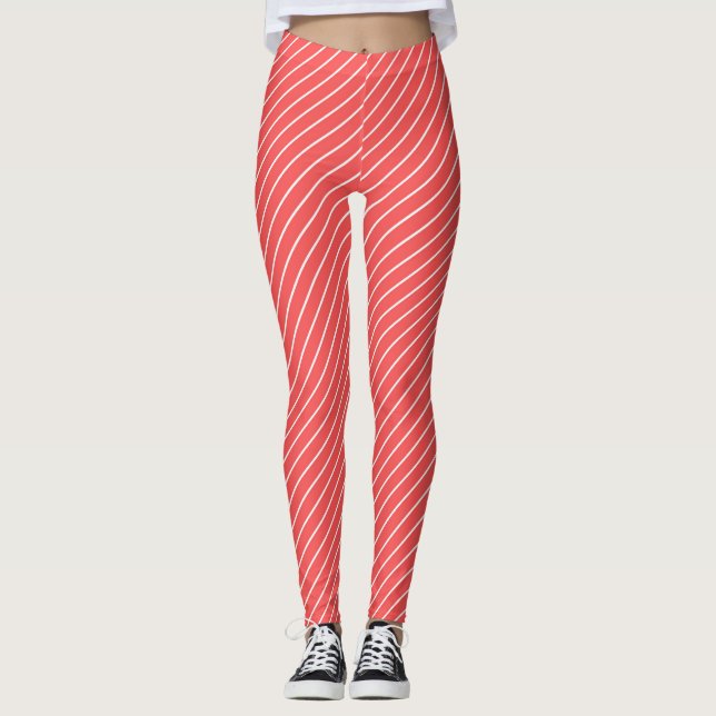 Red And White Stripes And Lines Pattern Leggings (Vorderseite)