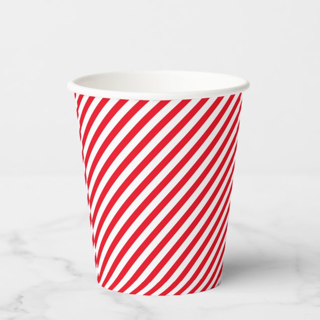 Red and White Stripped Party Paper Cups Pappbecher (Vorderseite)