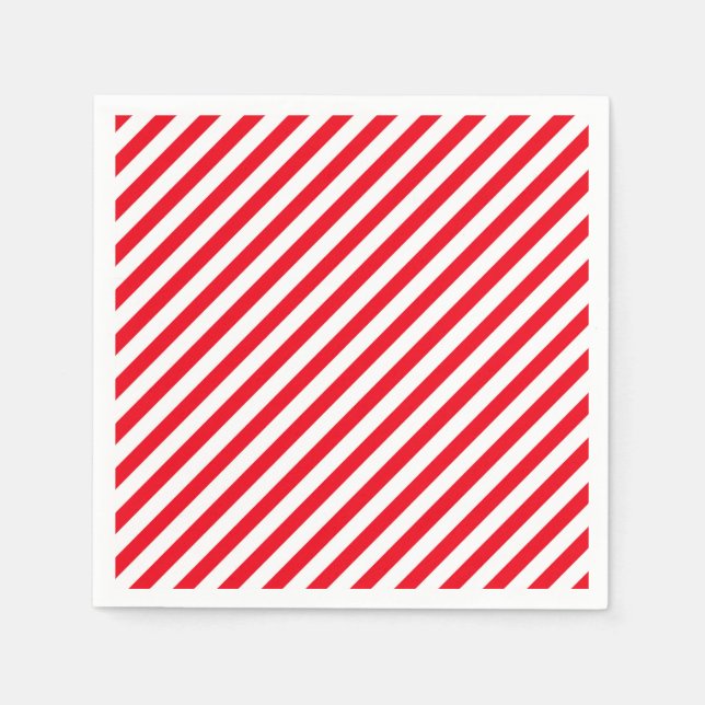 Red and White Stripped Stripes Party Paper Napkins Serviette (Vorderseite)