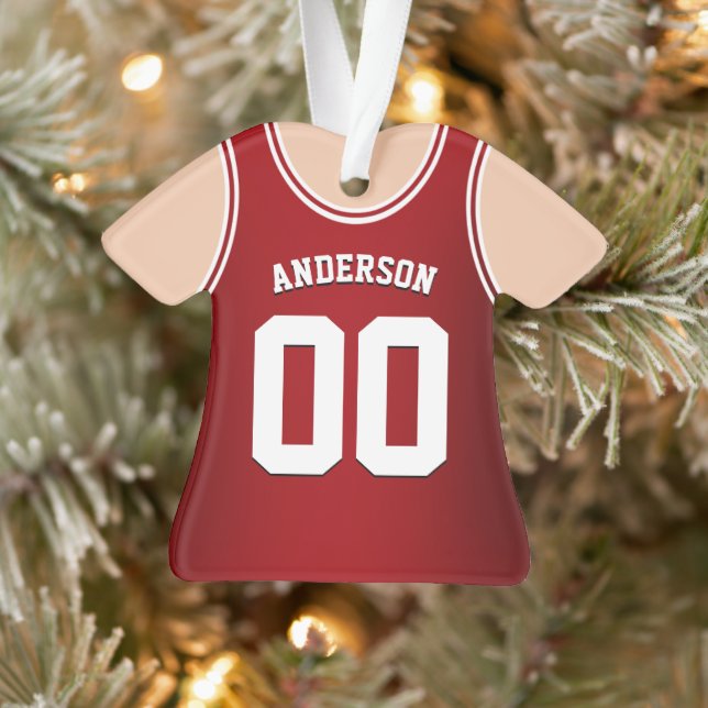 Red and White Team Colors Basketball Tank Ornament (Baum)
