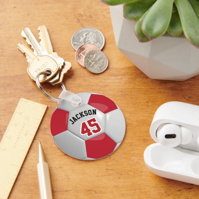 Red and White Team Soccer ⚽ Ball Schlüsselanhänger (Schreibtisch)