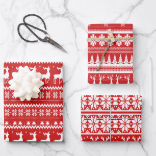 Red and White Ugge Christmas Sweater Geschenkpapier Set