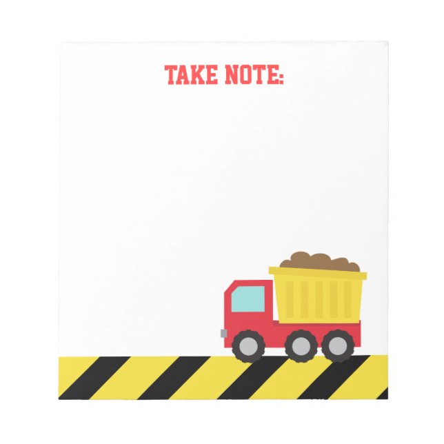 Red and Yellow Dump Truck Construction Notepad Notizblock (Vorderseite)