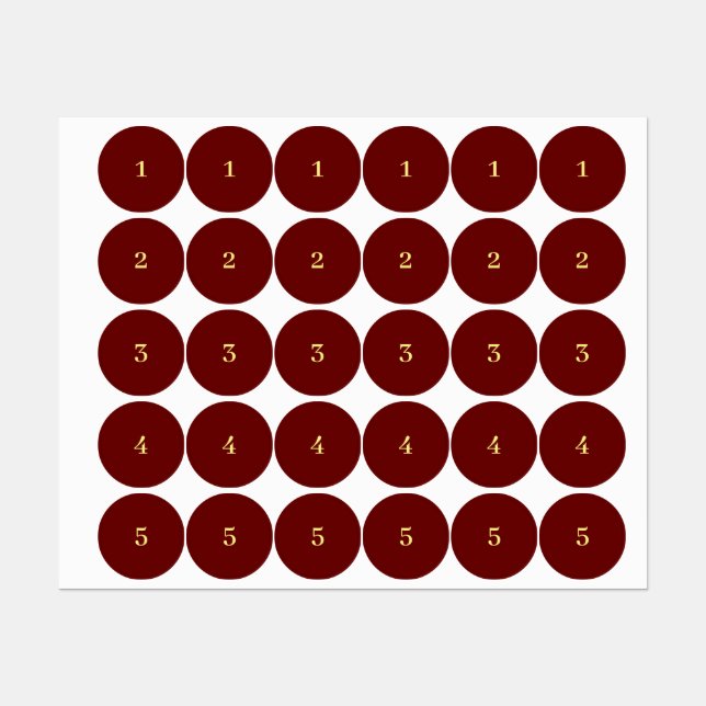 Red and yellow numbered etiketten (Blatt)