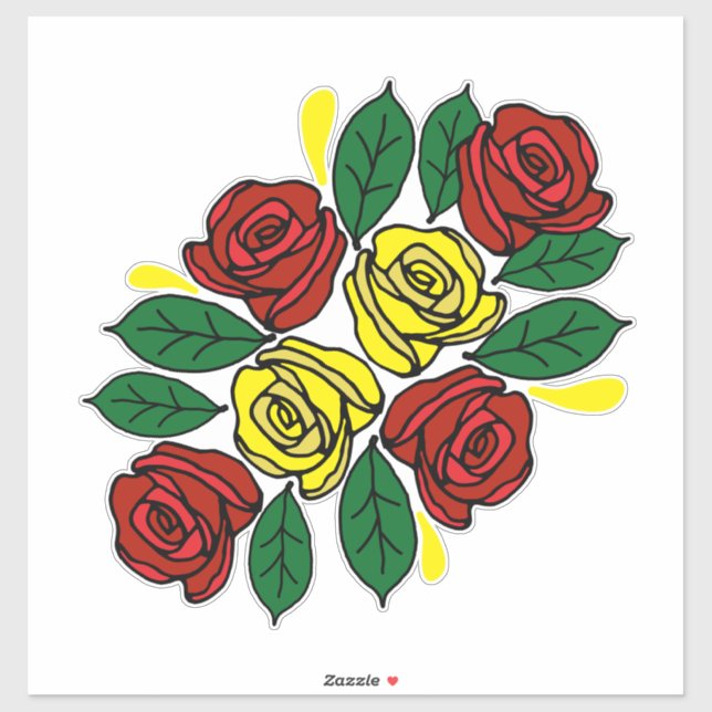 Red and Yellow Roses Folk Art Narrowboat Aufkleber (Blatt)