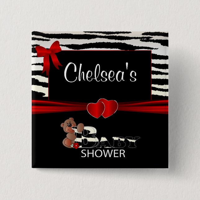 Red and Zebra Stripes Baby Dusche Button (Vorderseite)