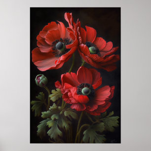 Red Anemone Blume Art Print Poster