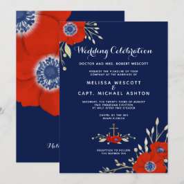 Red Anemone Nautical Navy Hochzeitformal Einladung