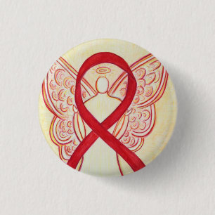 Red Angel Awareness Ribbon Custom Art Button