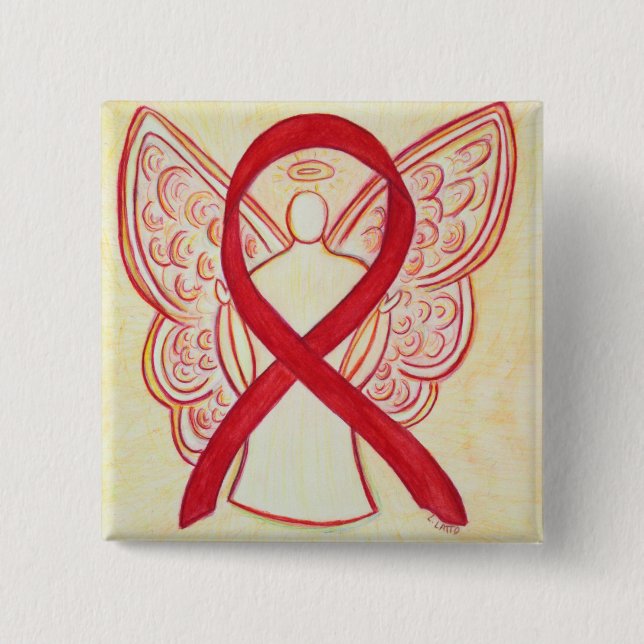 Red Angel Awareness Ribbon Custom Art Buttone Button (Vorderseite)