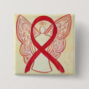 Red Angel Awareness Ribbon Custom Art Buttone Button