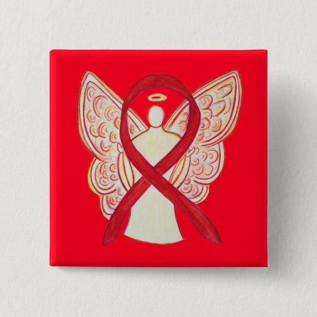 Red Angel Awareness Ribbon Custom Art Buttone Button (Vorderseite)