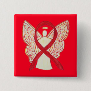 Red Angel Awareness Ribbon Custom Art Buttone Button