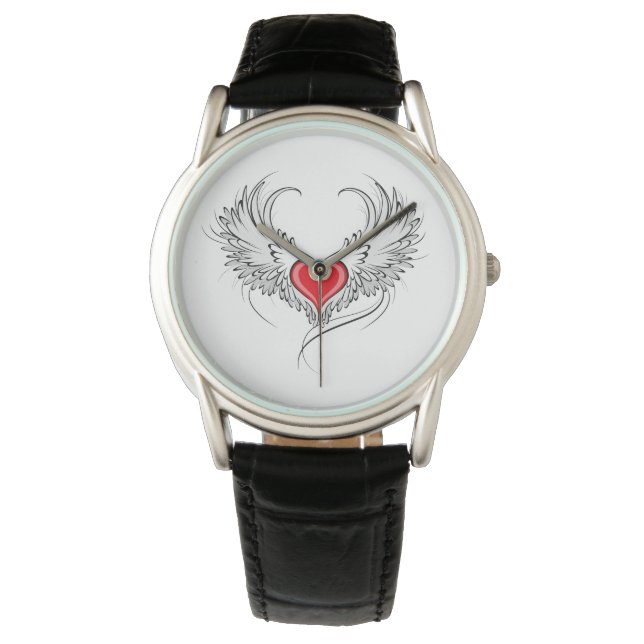 Red Angel Heart mit Flügeln Armbanduhr (Vorderseite)