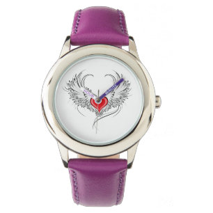 Red Angel Heart mit Flügeln Armbanduhr