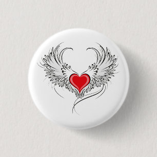 Red Angel Heart mit Flügeln Button