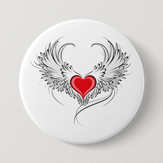 Red Angel Heart mit Flügeln Button (Vorderseite)