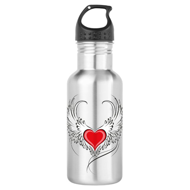 Red Angel Heart mit Flügeln Edelstahlflasche (Vorderseite)