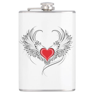 Red Angel Heart mit Flügeln Flachmann