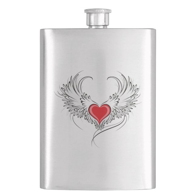Red Angel Heart mit Flügeln Flachmann (Vorderseite)