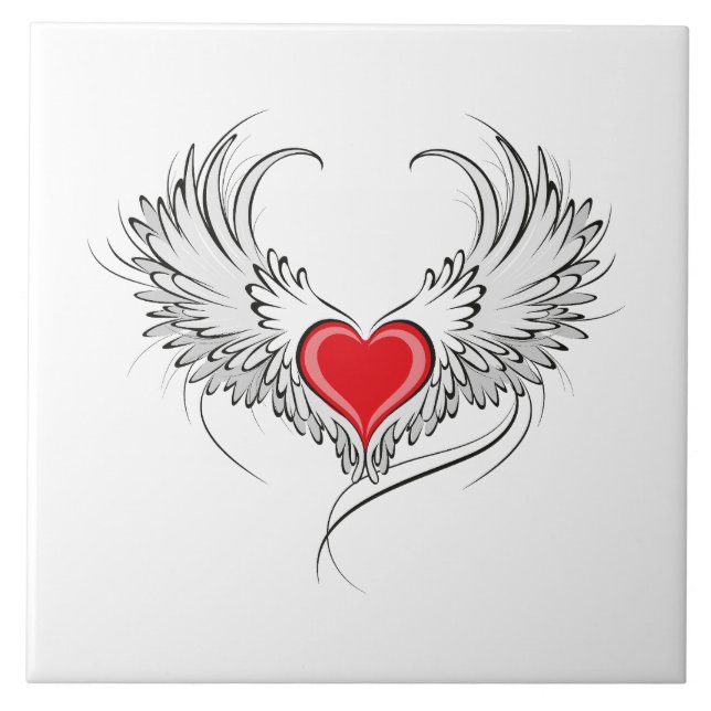 Red Angel Heart mit Flügeln Fliese (Vorderseite)