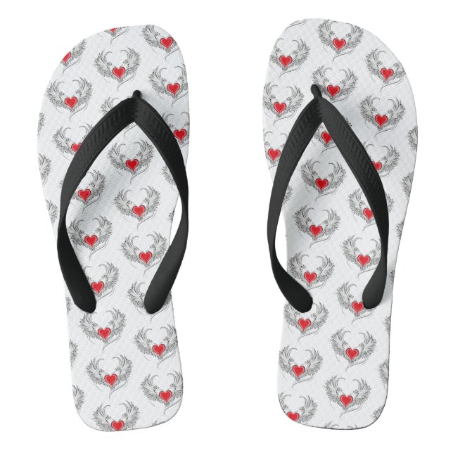 Red Angel Heart mit Flügeln Flip Flops (Fußbett)