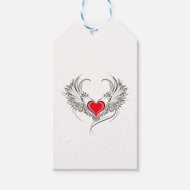 Red Angel Heart mit Flügeln Geschenkanhänger (Vorderseite)