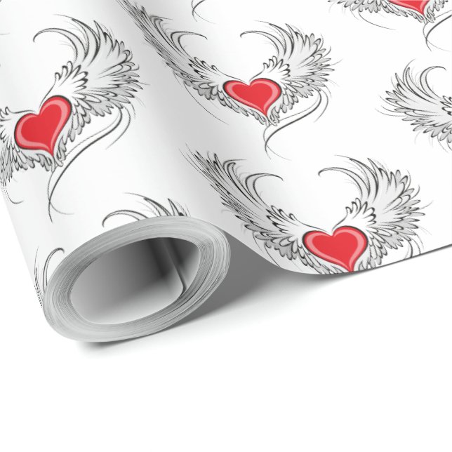 Red Angel Heart mit Flügeln Geschenkpapier (Rolleneckpunkt)