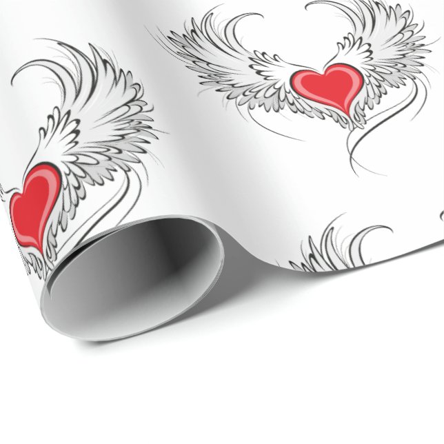Red Angel Heart mit Flügeln Geschenkpapier (Rolleneckpunkt)