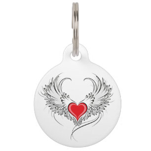 Red Angel Heart mit Flügeln Haustiermarke