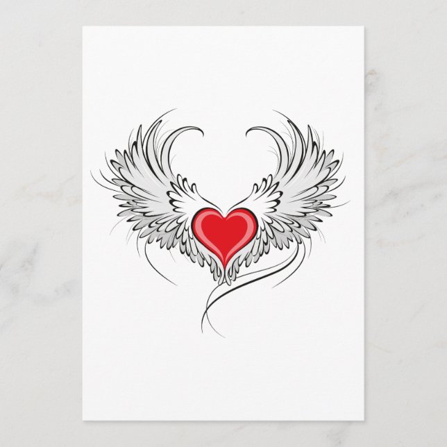 Red Angel Heart mit Flügeln Hinweiskarte (Vorderseite)