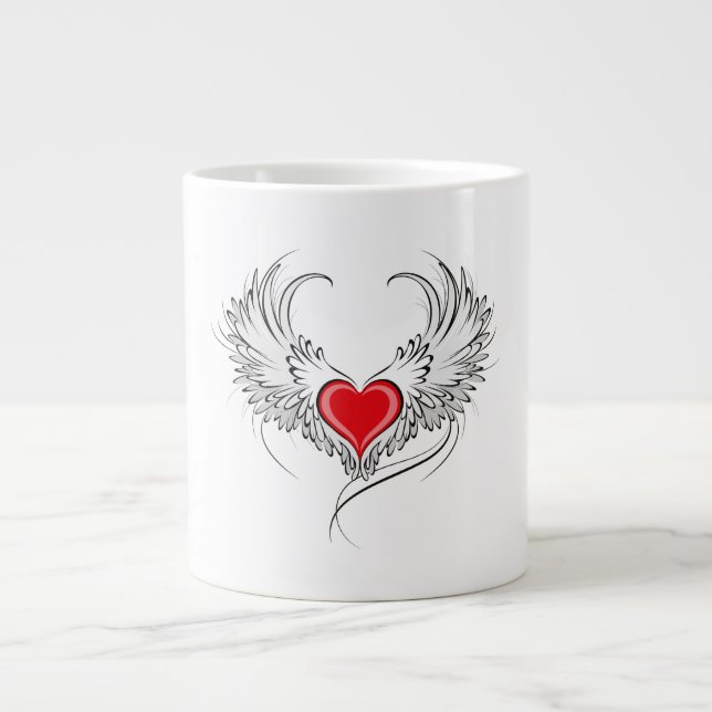 Red Angel Heart mit Flügeln Jumbo-Tasse (Vorderseite)