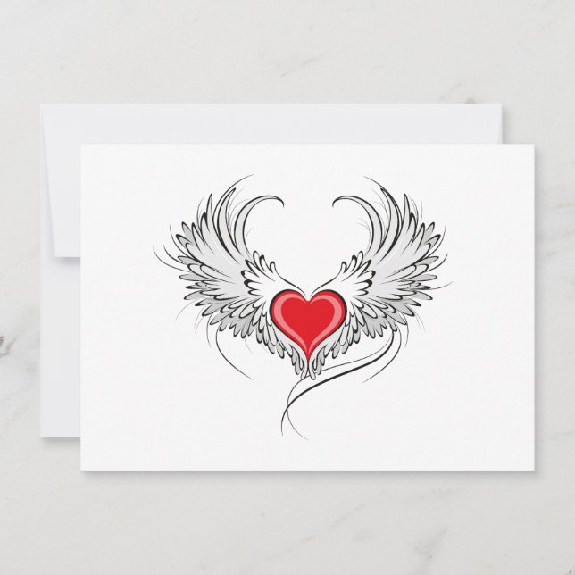 Red Angel Heart mit Flügeln Karte (Vorderseite)