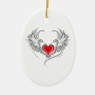 Red Angel Heart mit Flügeln Keramik Ornament