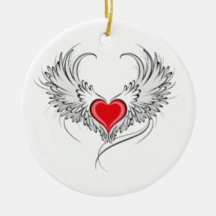 Red Angel Heart mit Flügeln Keramik Ornament