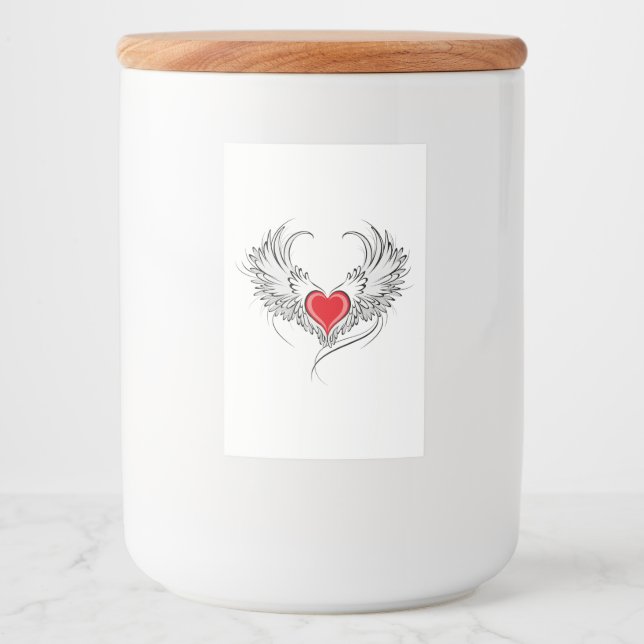 Red Angel Heart mit Flügeln Lebensmitteletikett (Vorderseite)