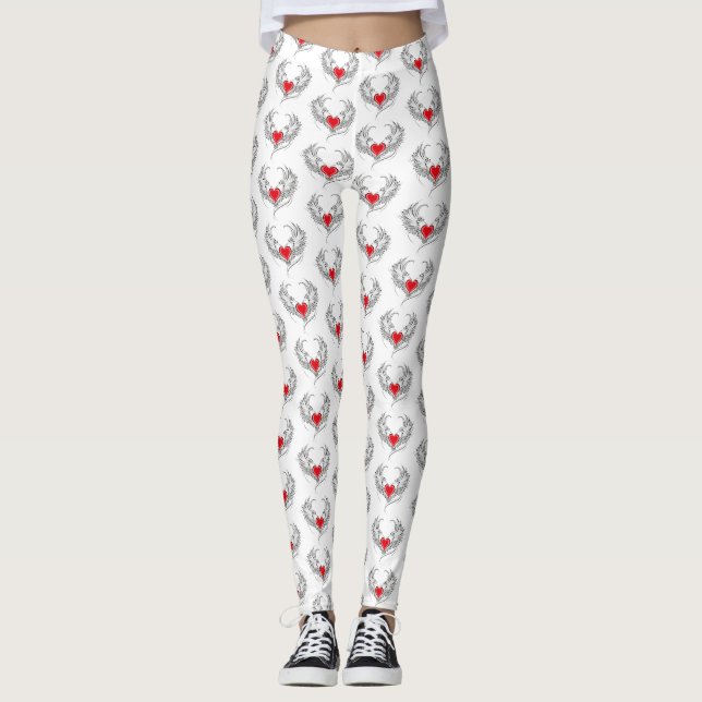 Red Angel Heart mit Flügeln Leggings (Vorderseite)