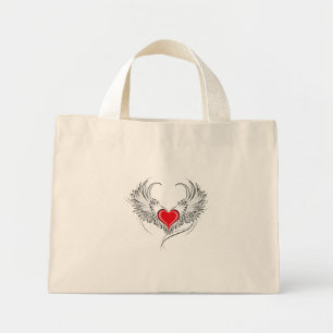 Red Angel Heart mit Flügeln Mini Stoffbeutel