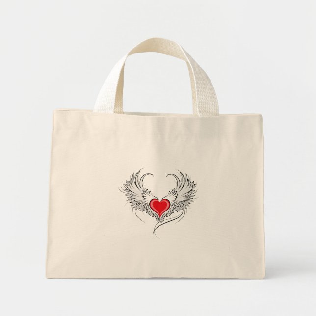 Red Angel Heart mit Flügeln Mini Stoffbeutel (Vorne)