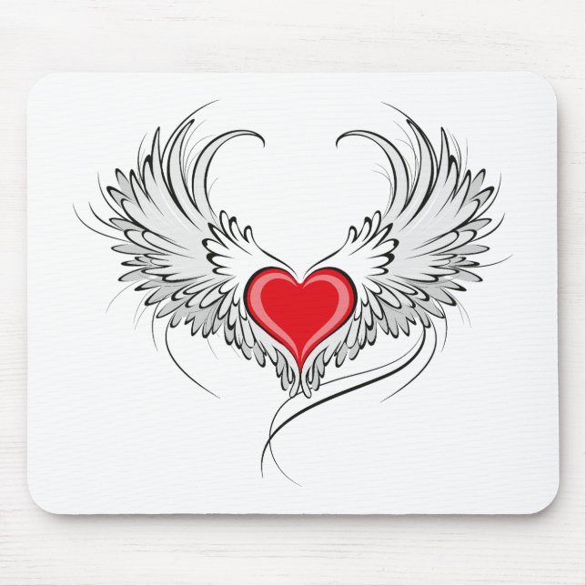 Red Angel Heart mit Flügeln Mousepad (Vorne)
