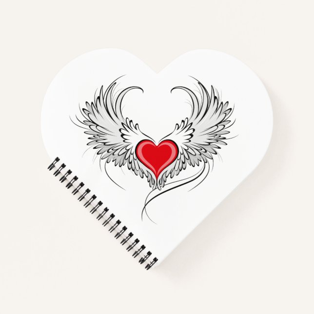Red Angel Heart mit Flügeln Notizbuch (Vorderseite)