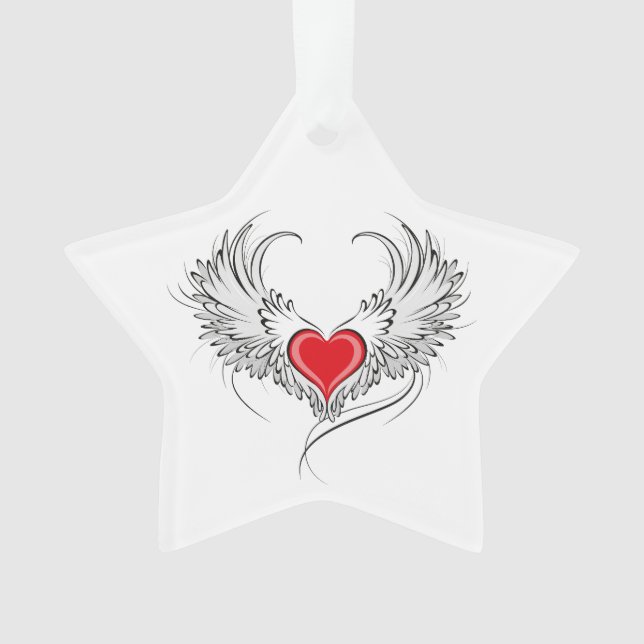 Red Angel Heart mit Flügeln Ornament (Vorderseite)