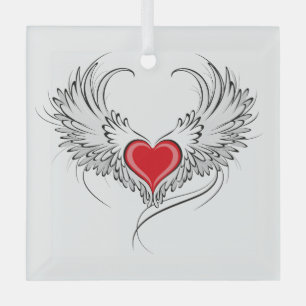 Red Angel Heart mit Flügeln Ornament Aus Glas