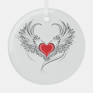 Red Angel Heart mit Flügeln Ornament Aus Glas