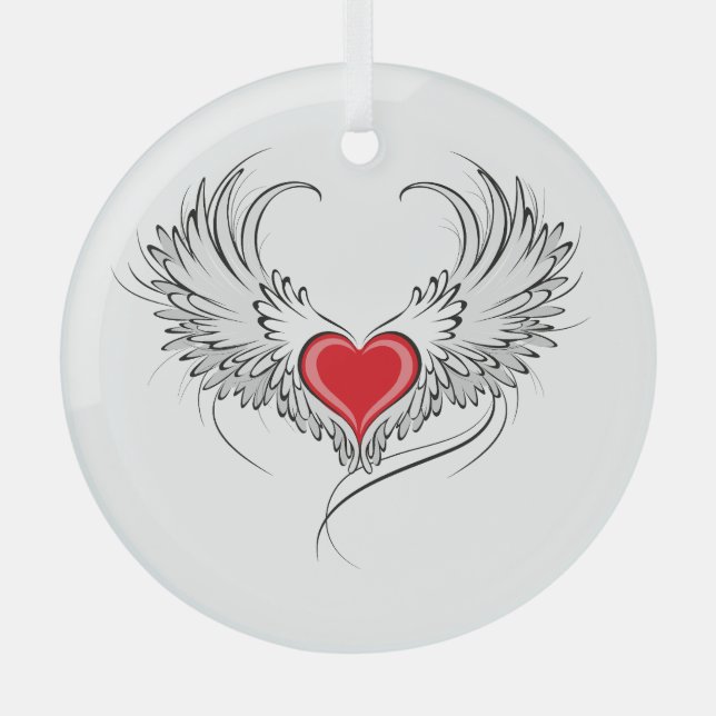 Red Angel Heart mit Flügeln Ornament Aus Glas (Vorderseite)
