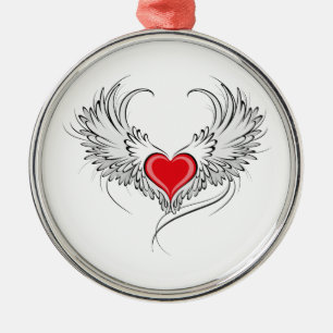 Red Angel Heart mit Flügeln Ornament Aus Metall
